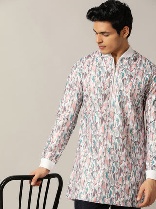 White Lilac Multi Printed Kurta For Men