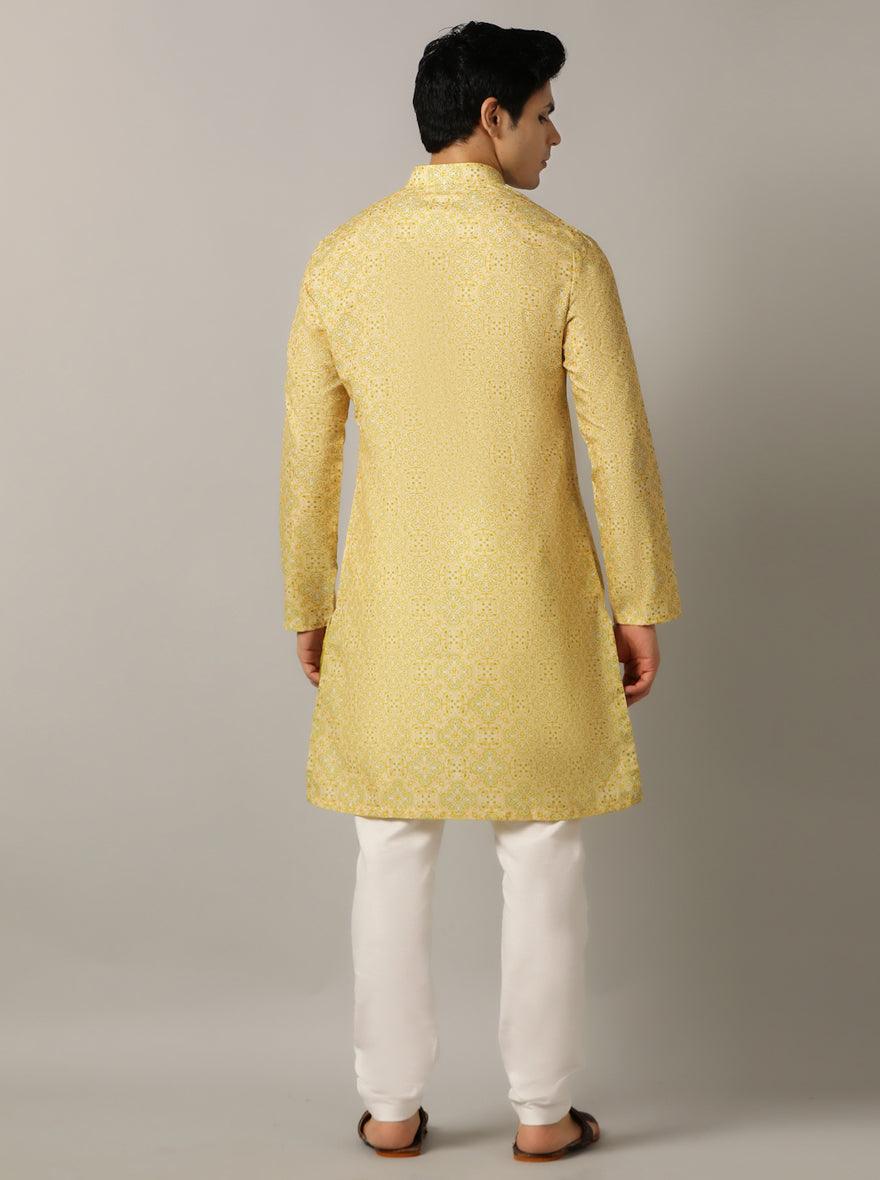 Yellow Printed Kurta For Men