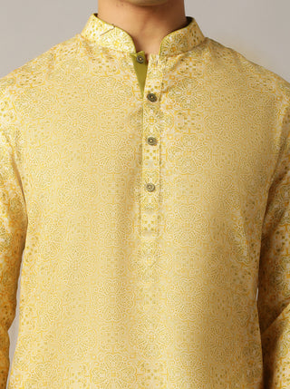 Yellow Printed Kurta For Men