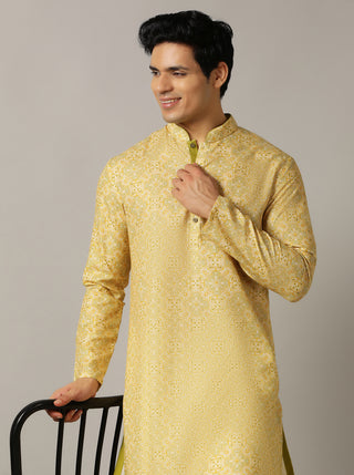 Yellow Printed Kurta For Men