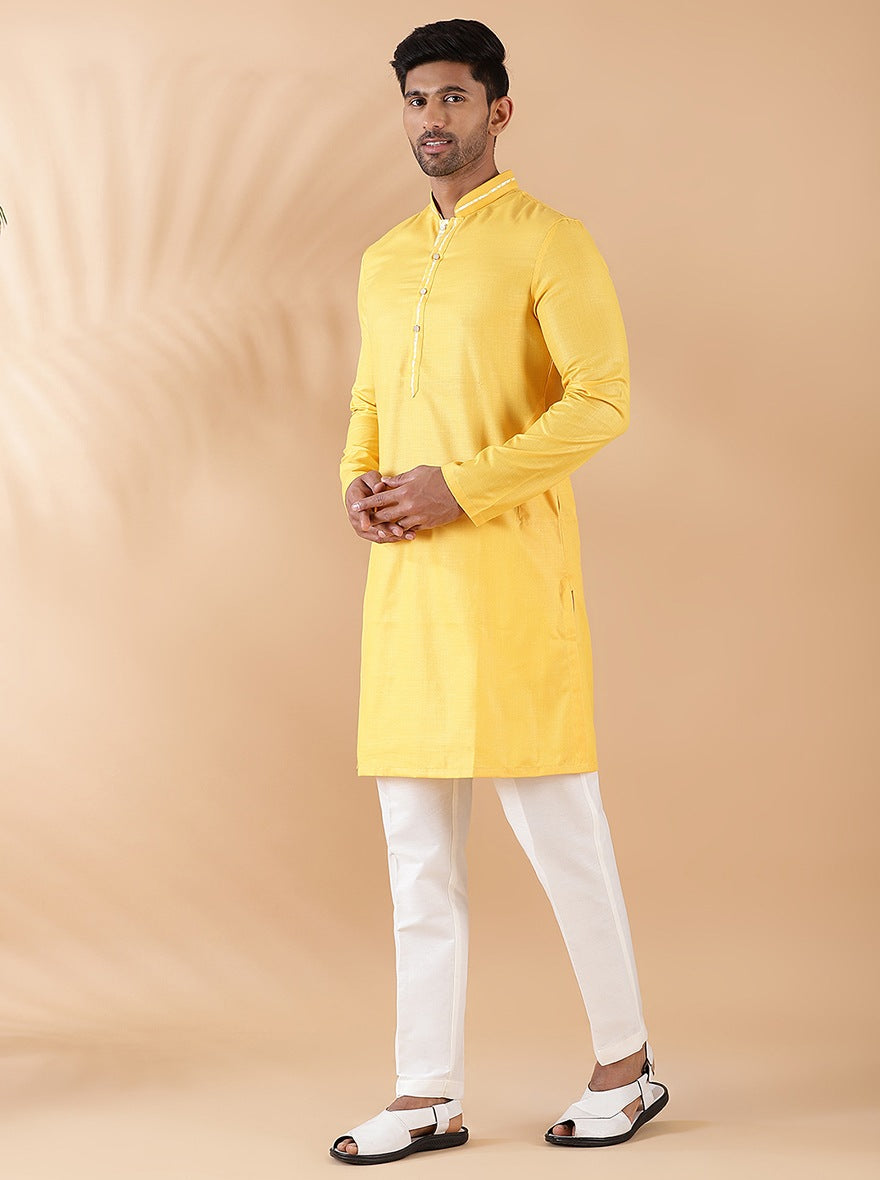 Yellow Solid Kurta For Men