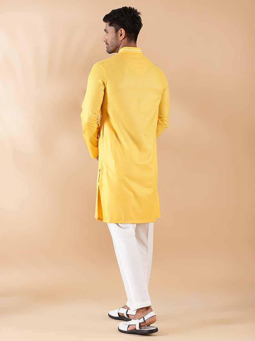 Yellow Solid Kurta For Men