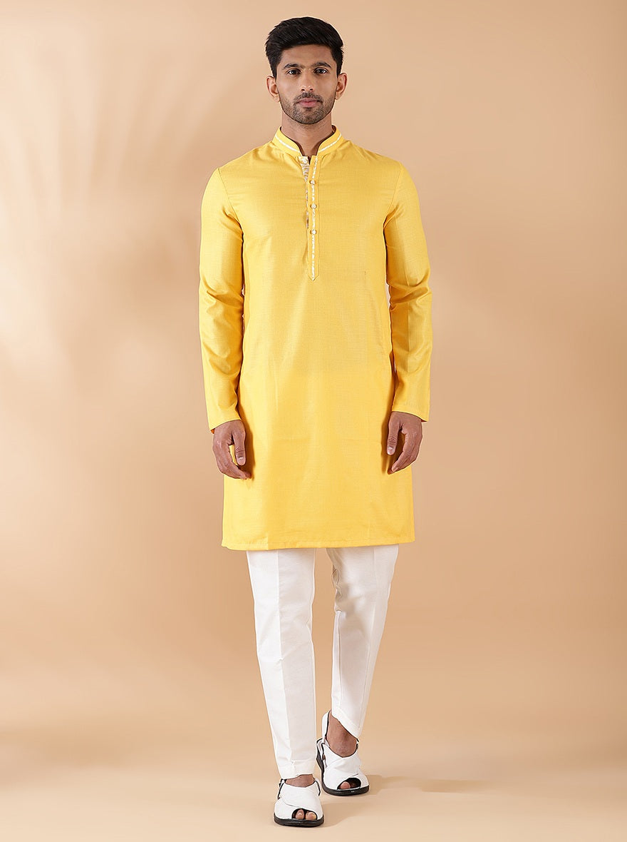 Yellow Solid Kurta For Men