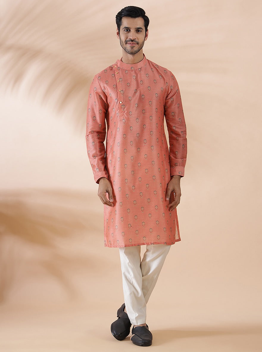 Pink Printed Kurta For Men