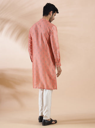 Pink Printed Kurta For Men