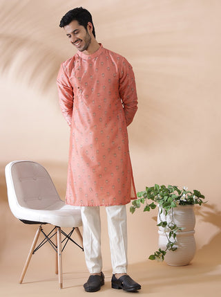 Pink Printed Kurta For Men