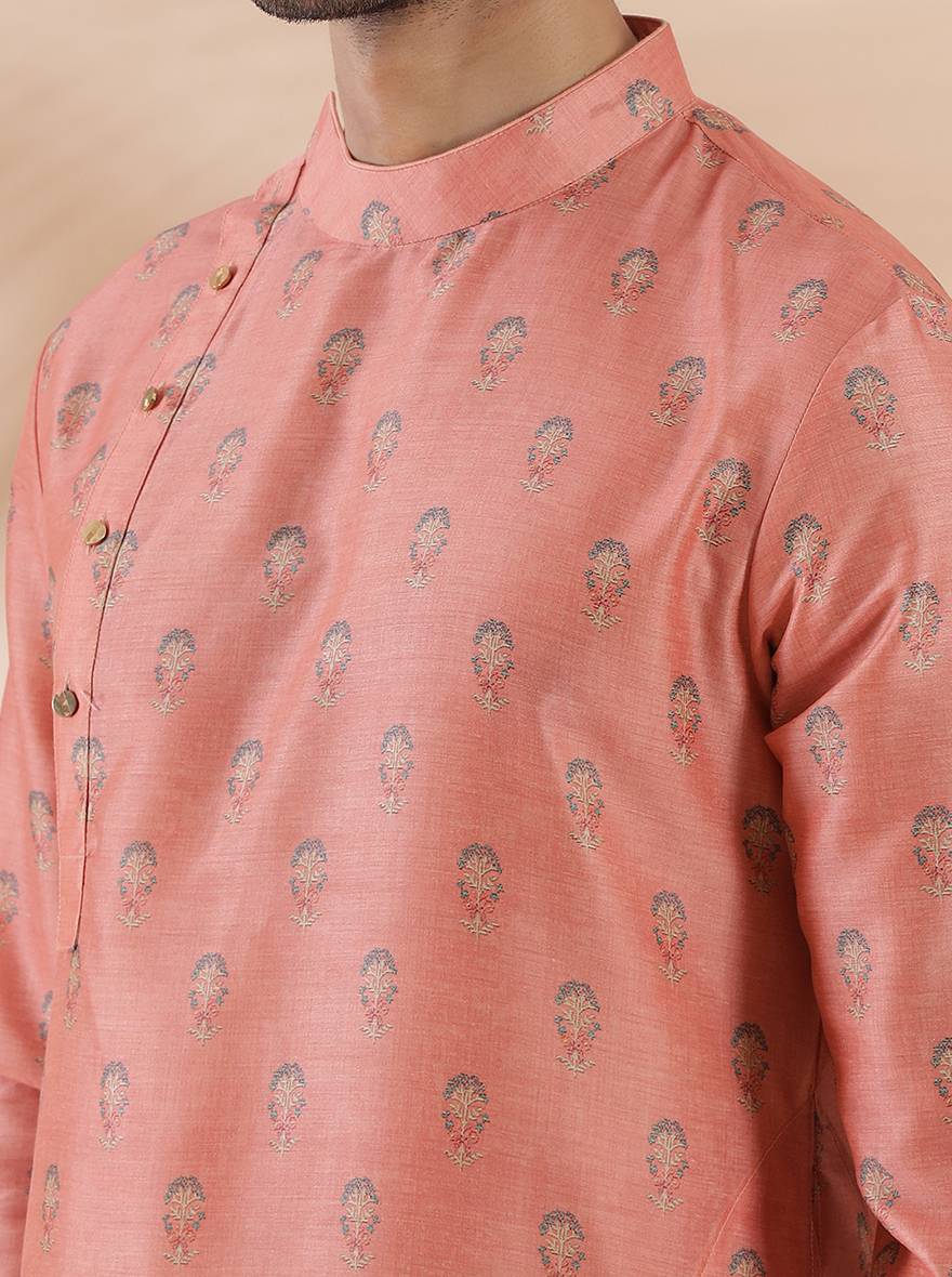 Pink Printed Kurta For Men