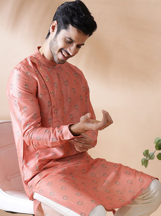 Pink Printed Kurta For Men