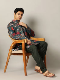 Teal Blue Printed Kurta For Men