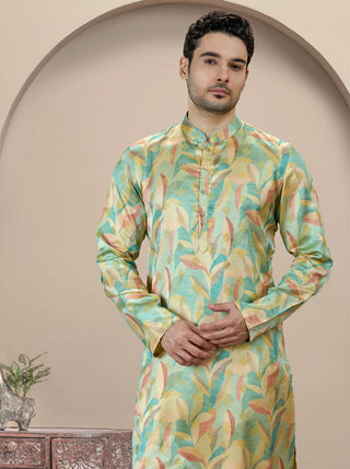 Light Green Printed Kurta For Men