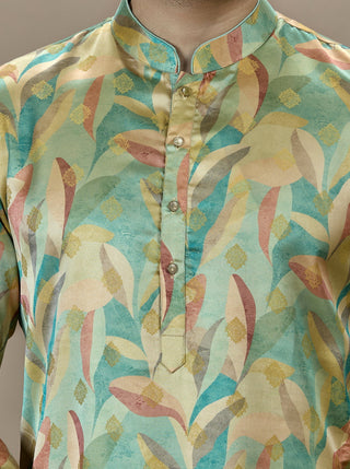 Light Green Printed Kurta For Men
