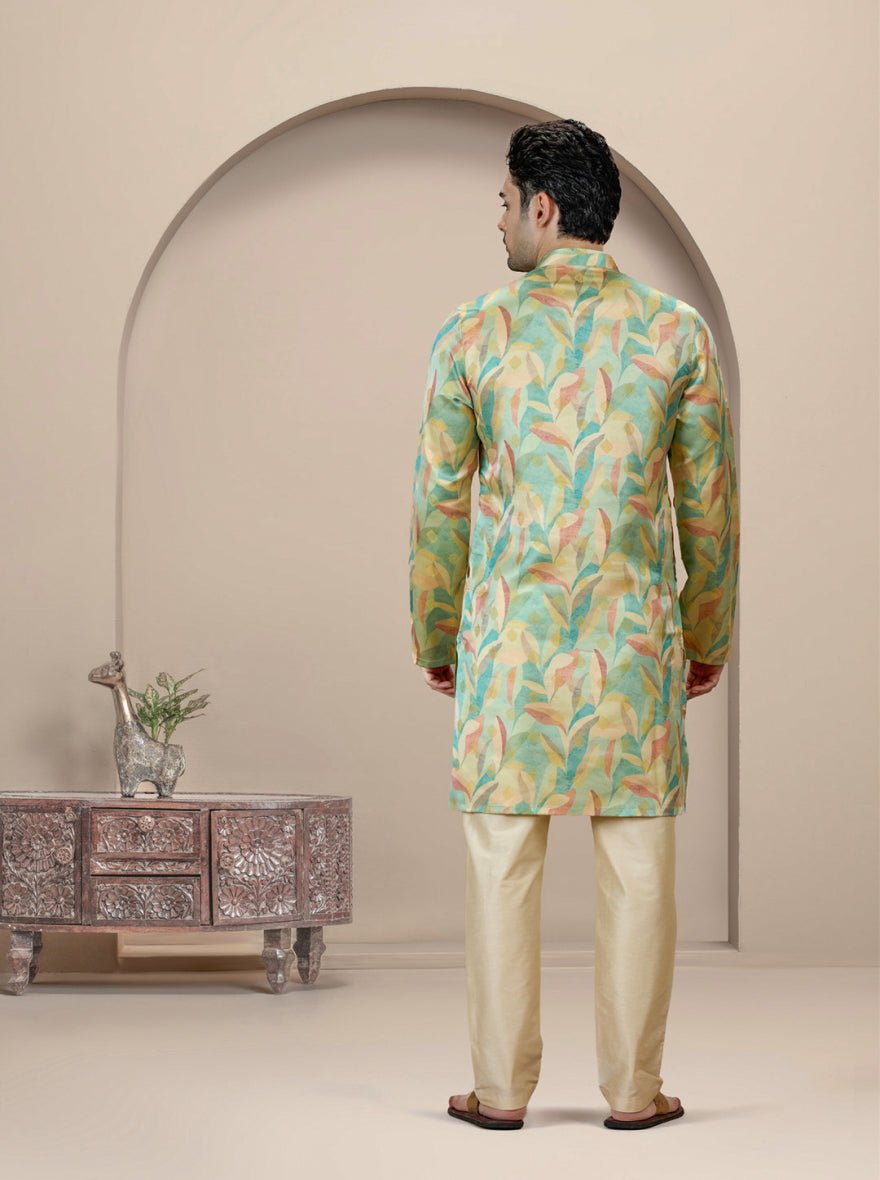 Light Green Printed Kurta For Men