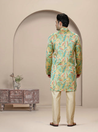 Light Green Printed Kurta For Men