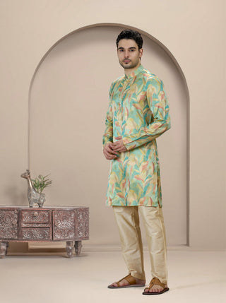 Light Green Printed Kurta For Men