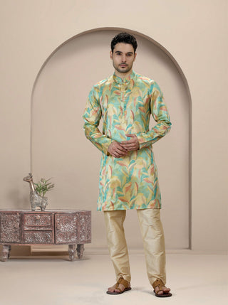 Light Green Printed Kurta For Men