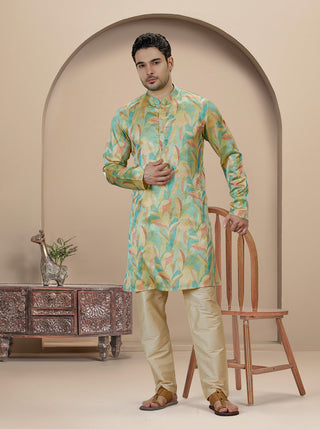 Light Green Printed Kurta For Men