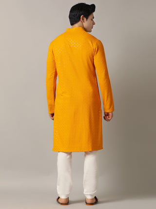 Yellow Embroidered Kurta For Men