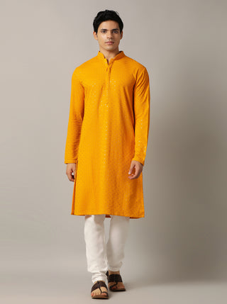 Yellow Embroidered Kurta For Men