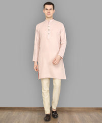 Nude Pink Solid Cotton Blend Kurta for Men