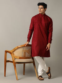 Maroon Self Design Kurta For Men