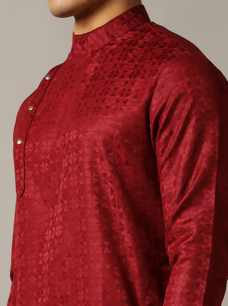 Maroon Self Design Kurta For Men