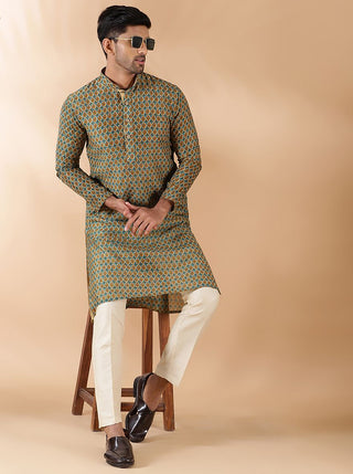 Rama & Olive Printed Kurta For Men