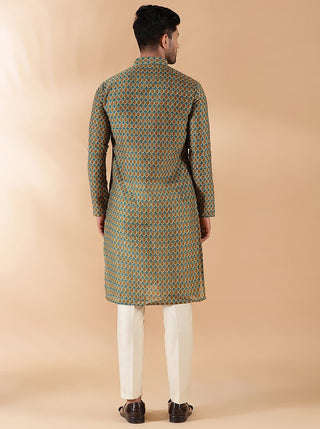 Rama & Olive Printed Kurta For Men