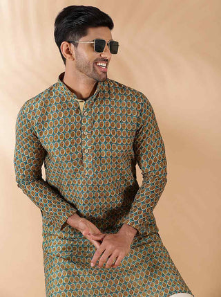 Rama & Olive Printed Kurta For Men