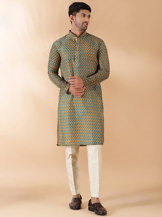 Rama & Olive Printed Kurta For Men