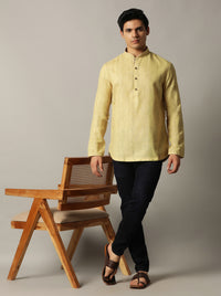 Yellow Self Textured Kurta For Men