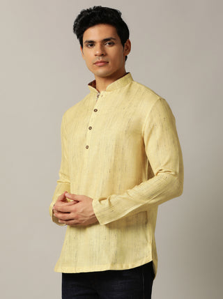 Yellow Self Textured Kurta For Men