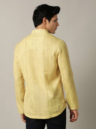 Yellow Self Textured Kurta For Men