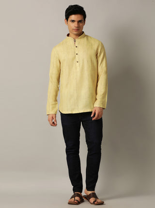 Yellow Self Textured Kurta For Men