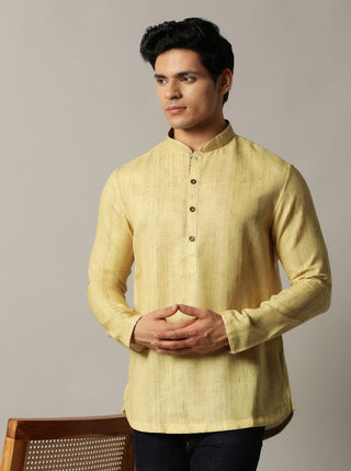 Yellow Self Textured Kurta For Men