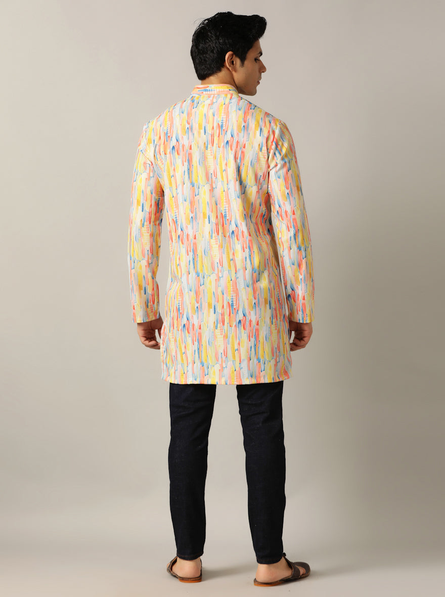 Yellow Multi Printed Kurta For Men