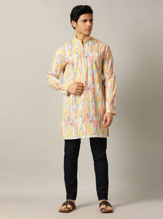 Yellow Multi Printed Kurta For Men