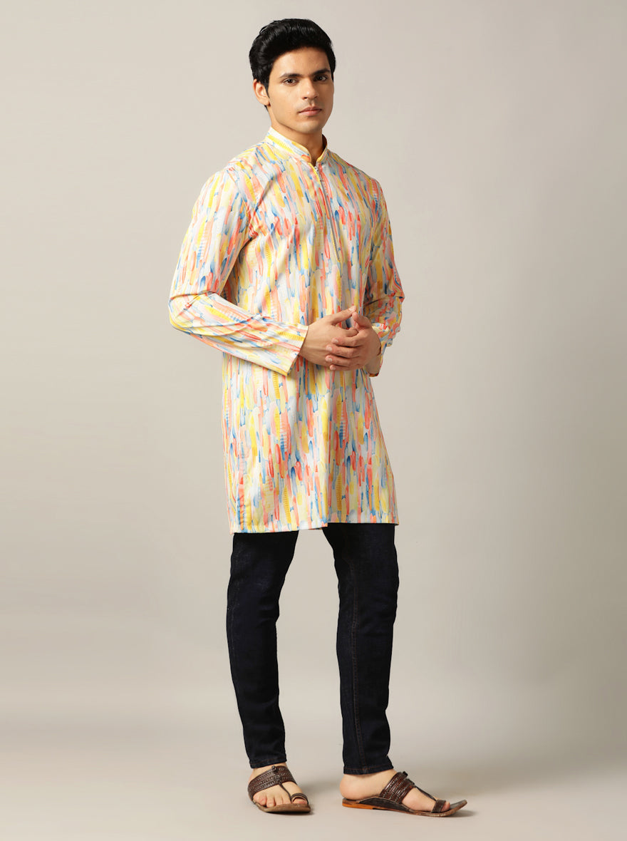 Yellow Multi Printed Kurta For Men