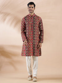 Brown Multi Printed Kurta For Men