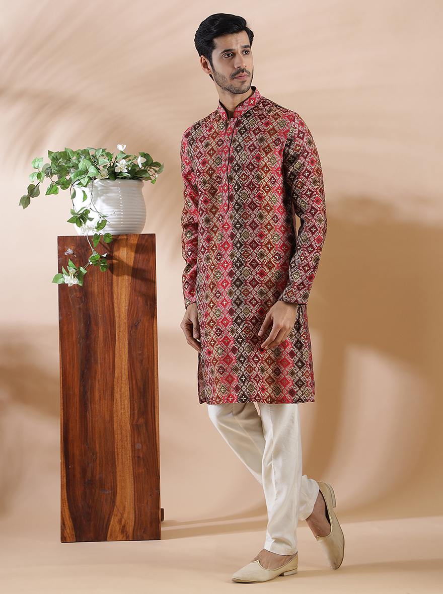 Brown Multi Printed Kurta For Men