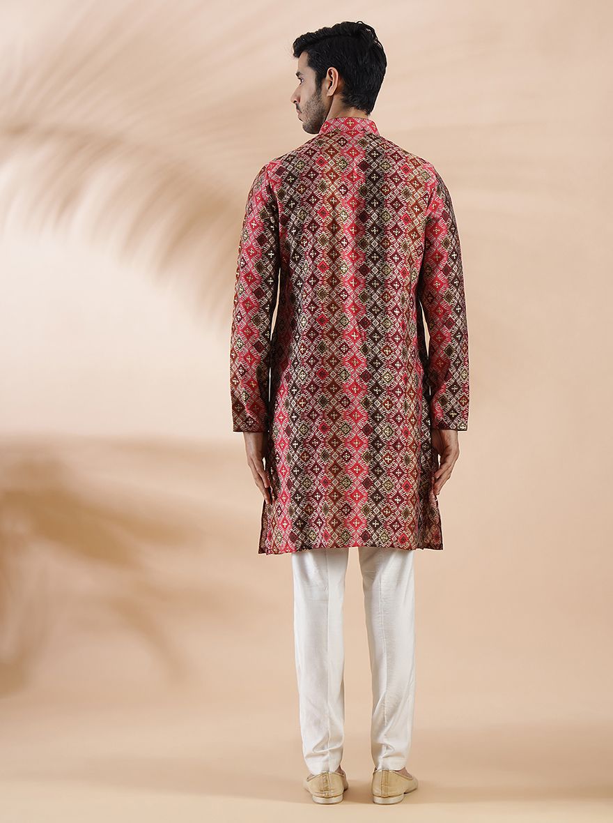 Brown Multi Printed Kurta For Men