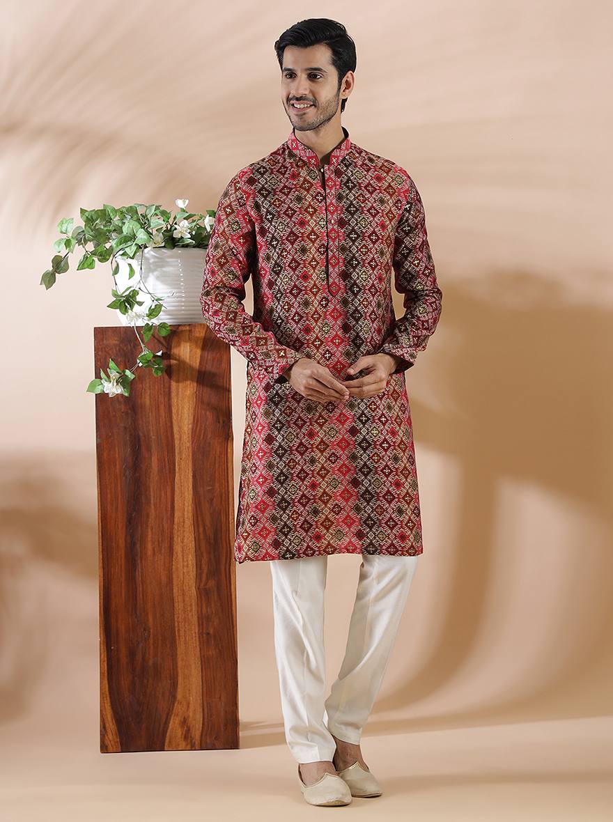 Brown Multi Printed Kurta For Men