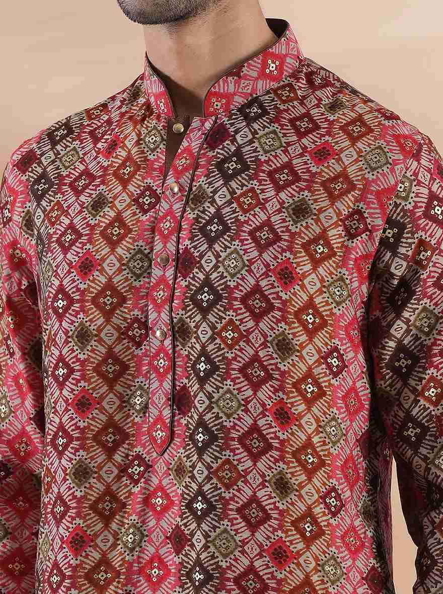 Brown Multi Printed Kurta For Men