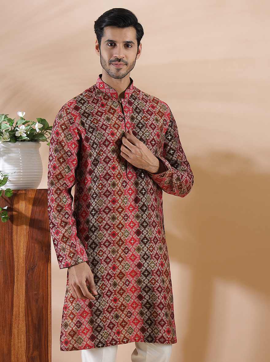 Brown Multi Printed Kurta For Men