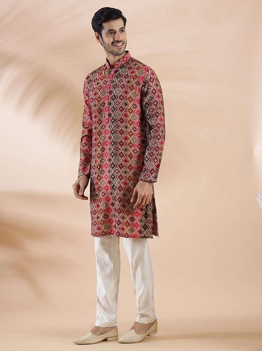 Brown Multi Printed Kurta For Men