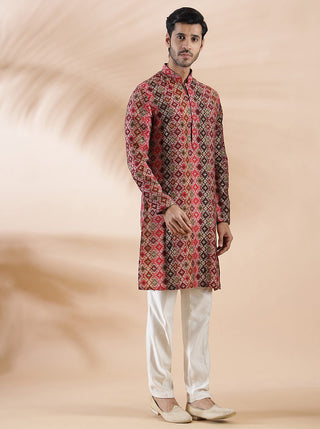 Brown Multi Printed Kurta For Men