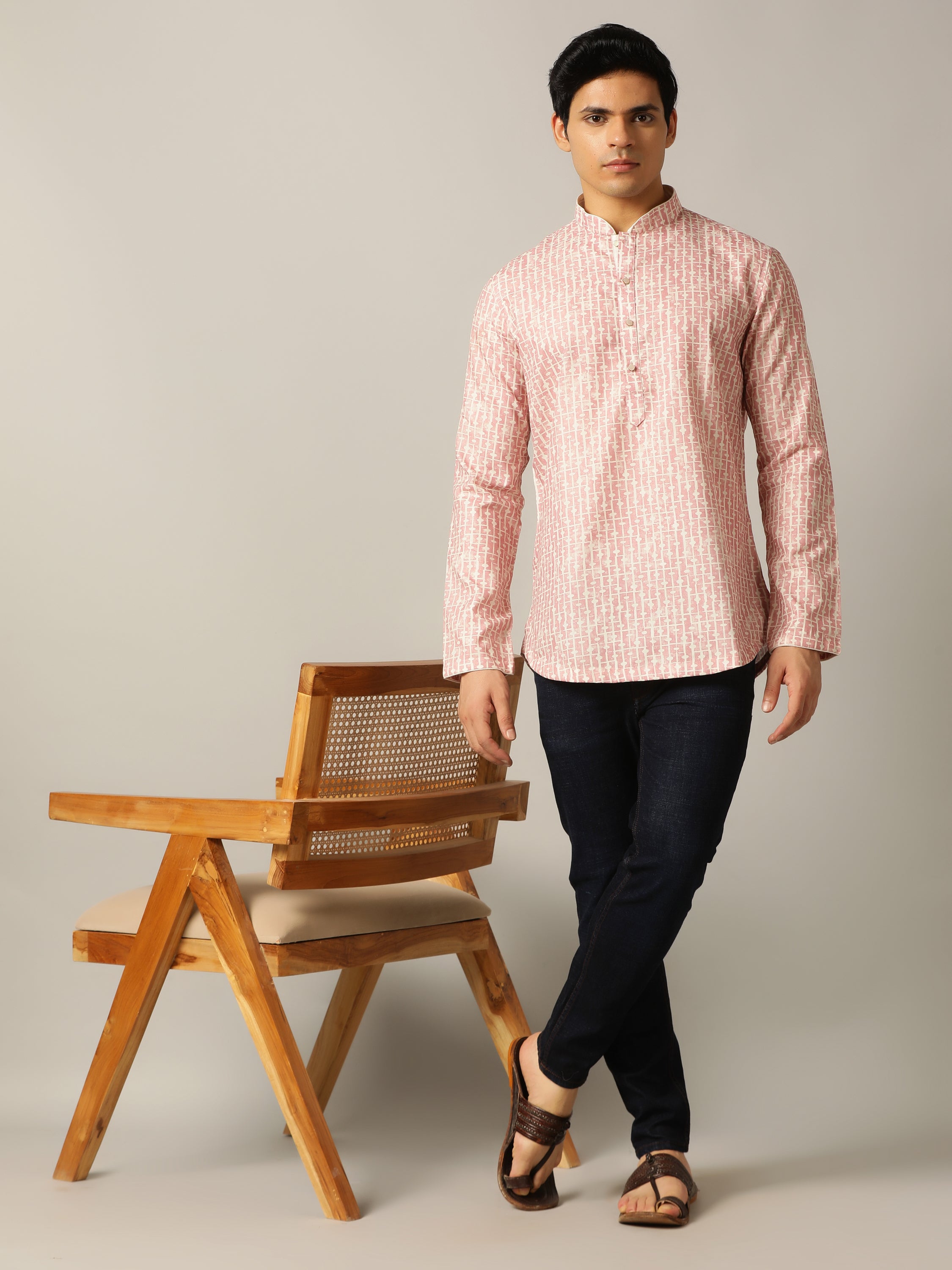 Onion Pink Printed Kurta For Men