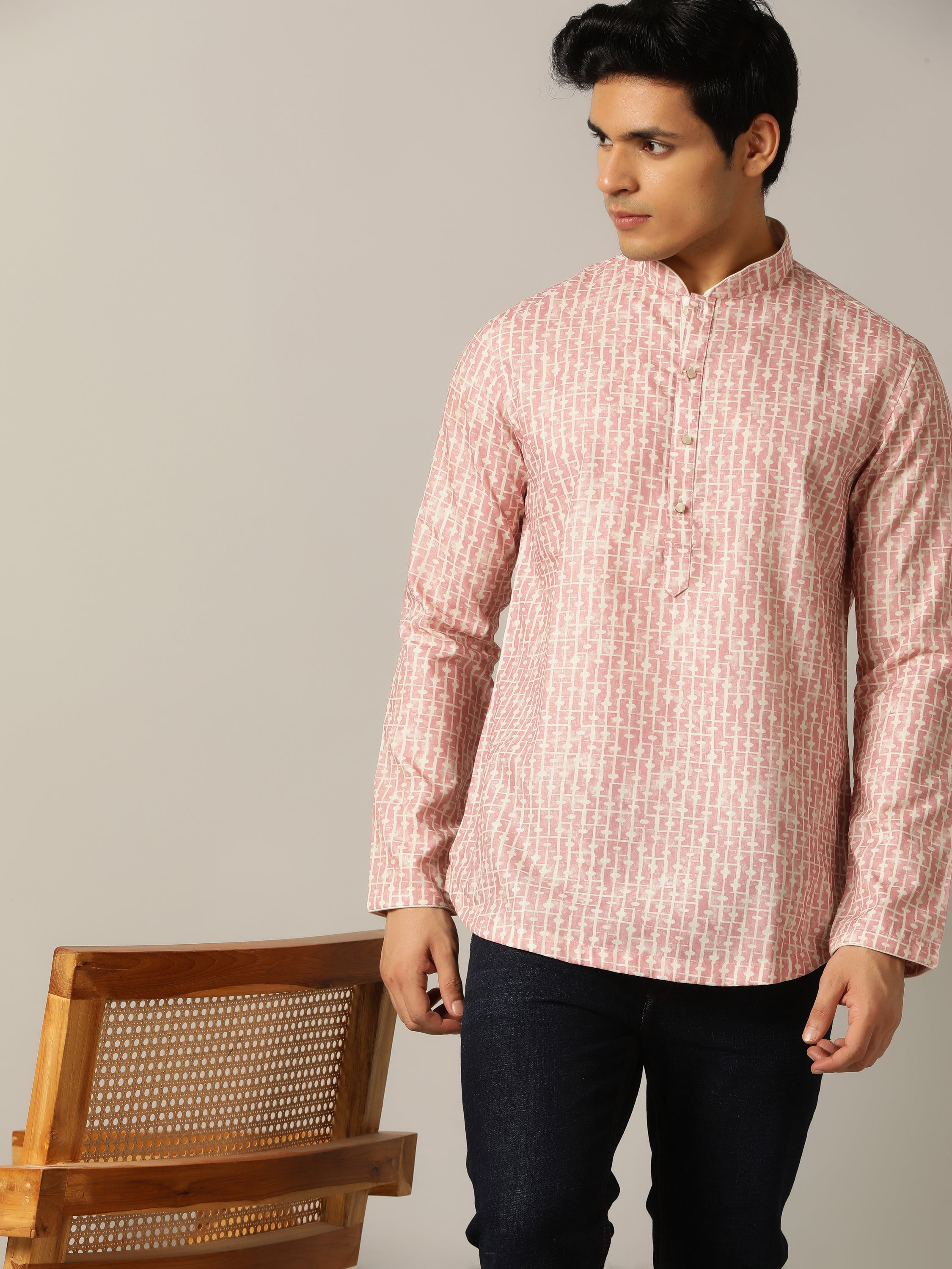 Onion Pink Printed Kurta For Men