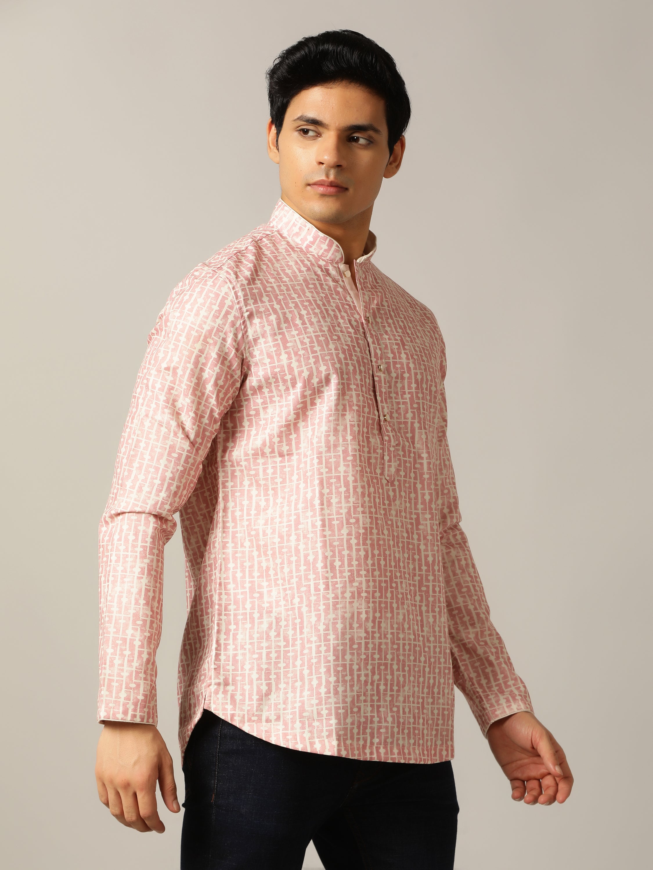 Onion Pink Printed Kurta For Men