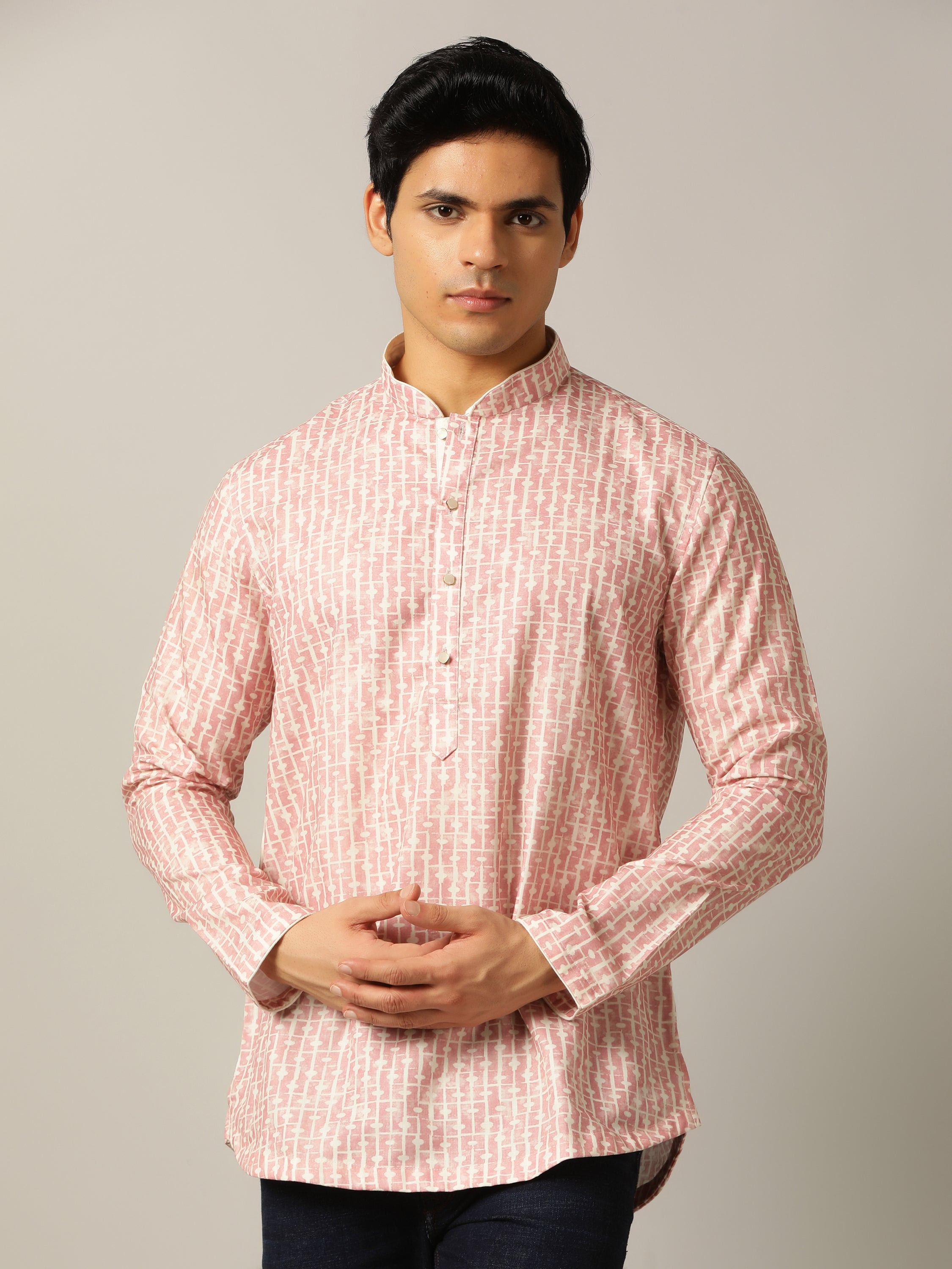 Onion Pink Printed Kurta For Men