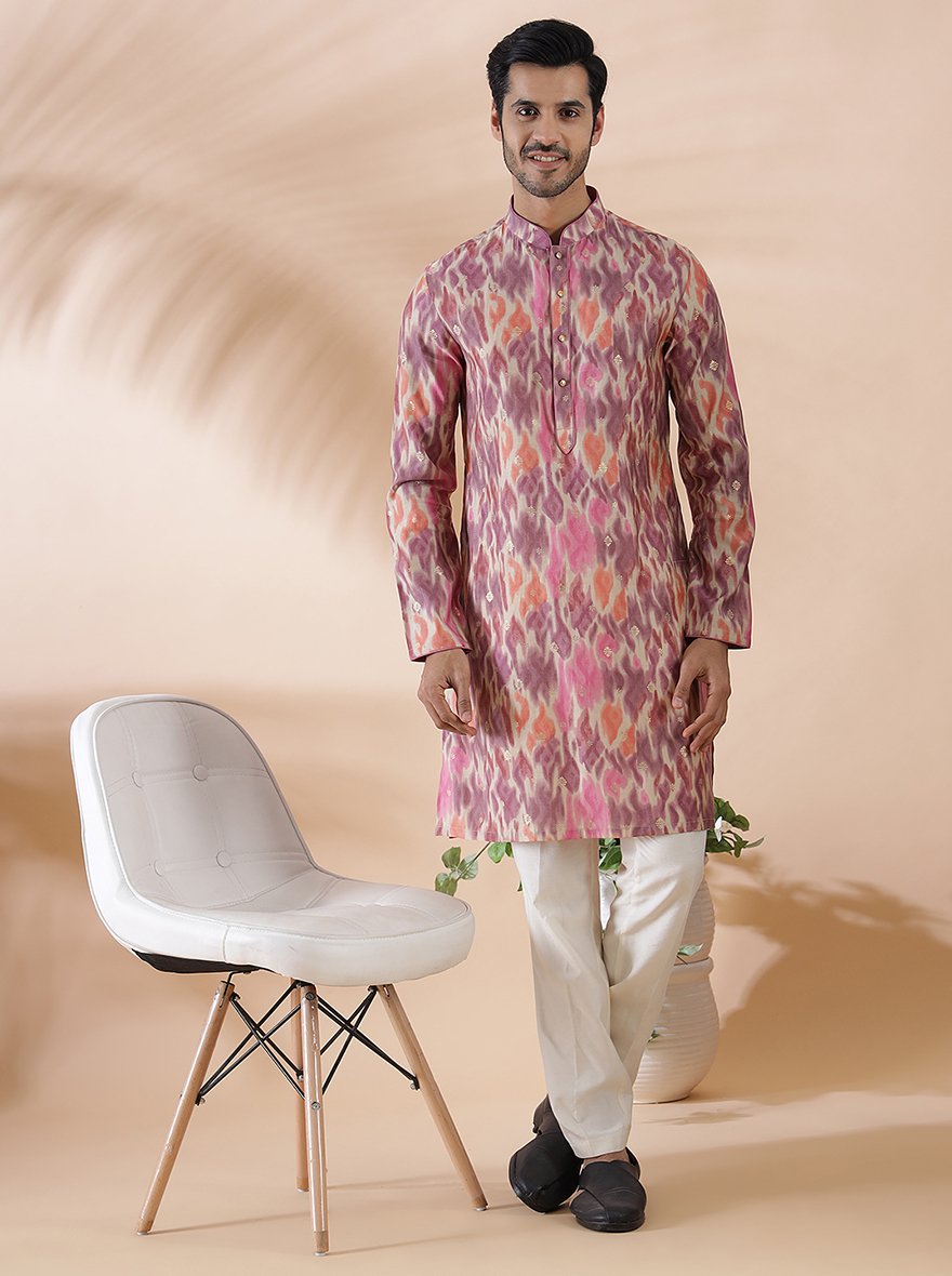 Purple Multi Printed Kurta For Men